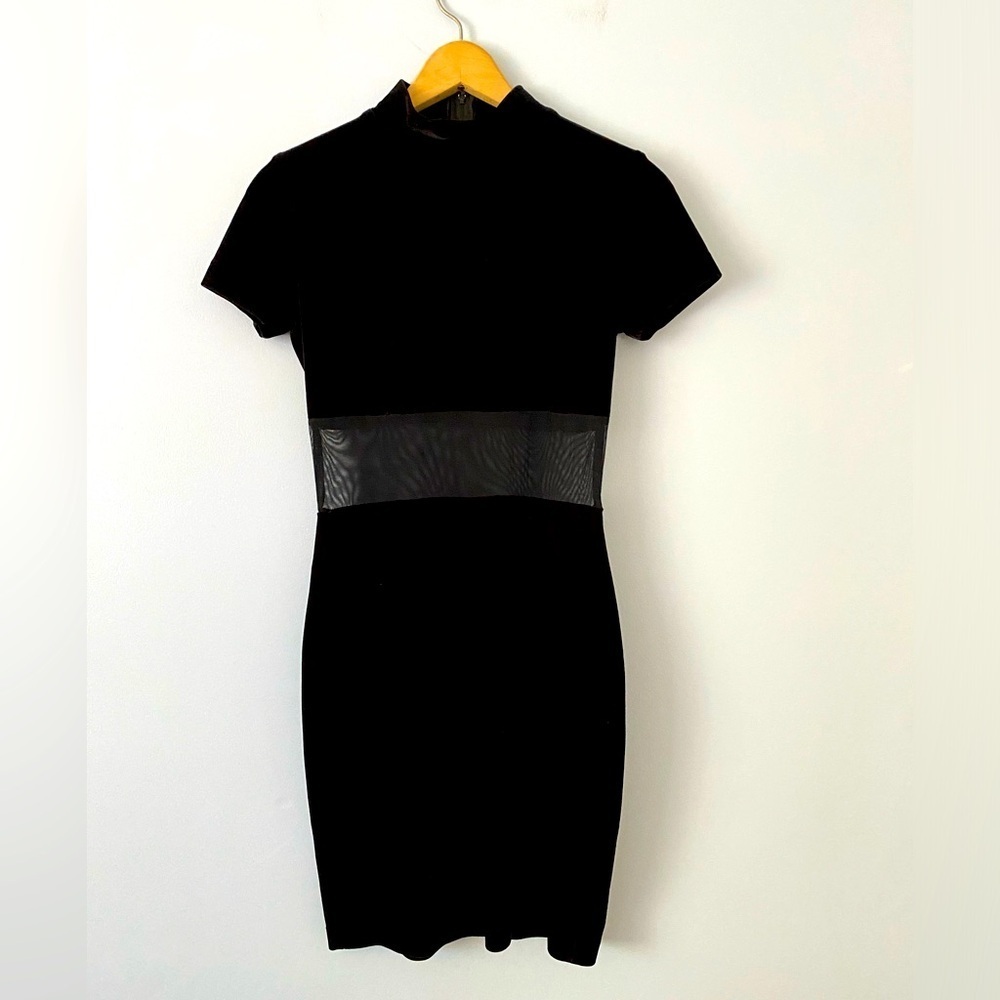 Vtg 90s Blondie & Me Evening Linda Bernell Dress, XS, Black Velour Sheer Waist